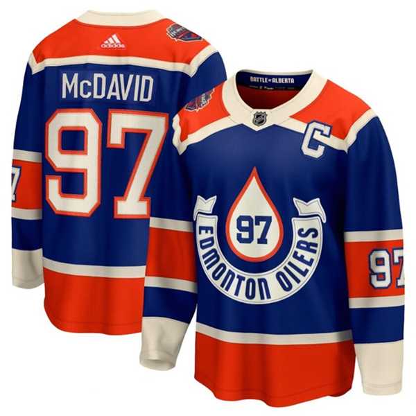 Mens Edmonton Oilers #97 Connor McDavid 2023 Royal With Patch Heritage Classic Primegreen Stitched Jersey Dzhi->->NHL Jersey